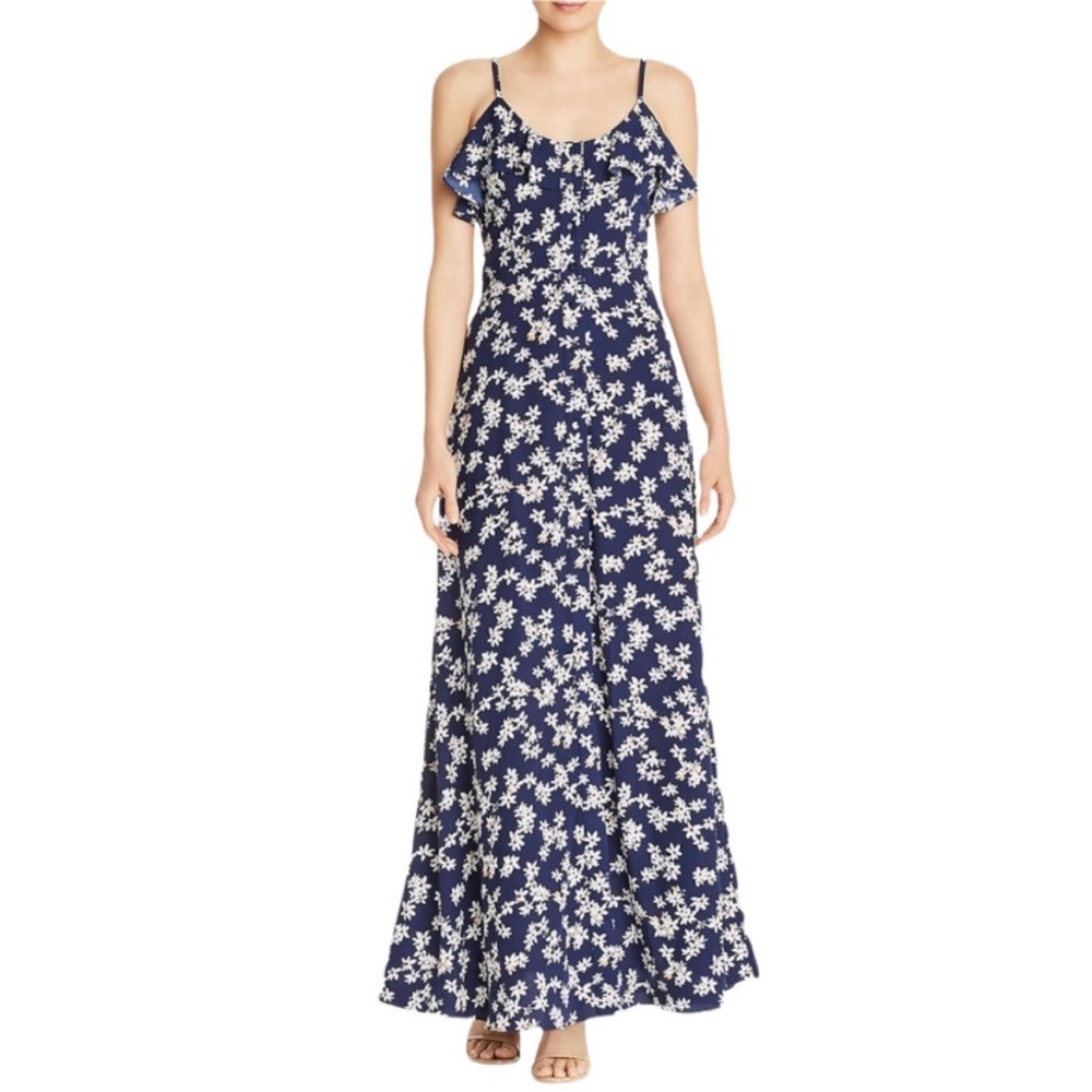 NWOT Aqua Daisy Maxi Length Ruffle  White Daisy Maxi Dress Size Small